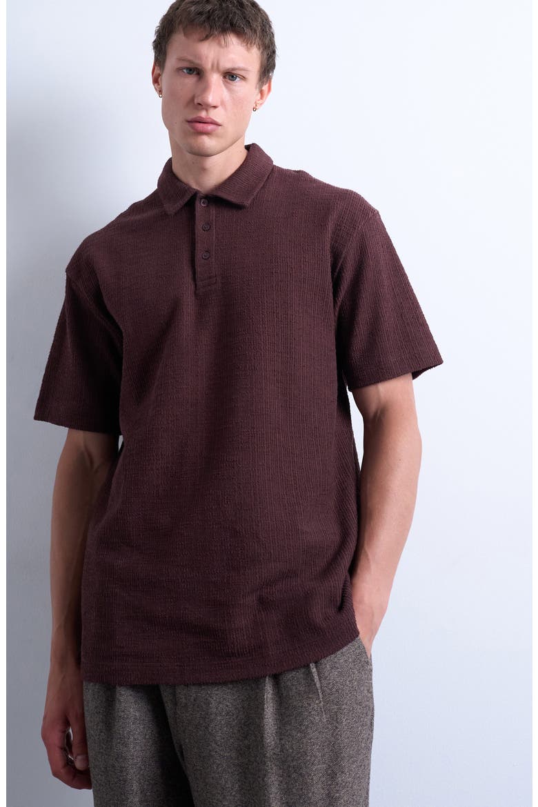Textured Cotton Polo, Main, color, BROWN