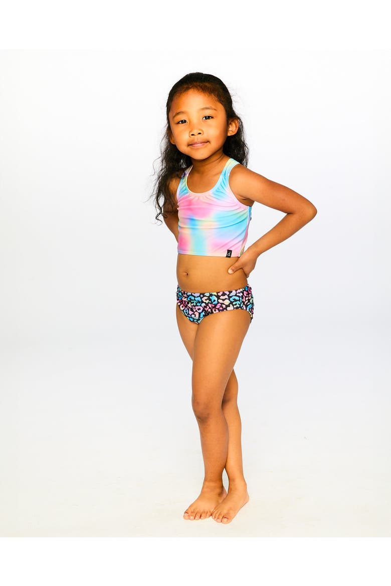Two-Piece Crossed Straps Sporty Crop Top Swimsuit, Alternate, color, Multicolor