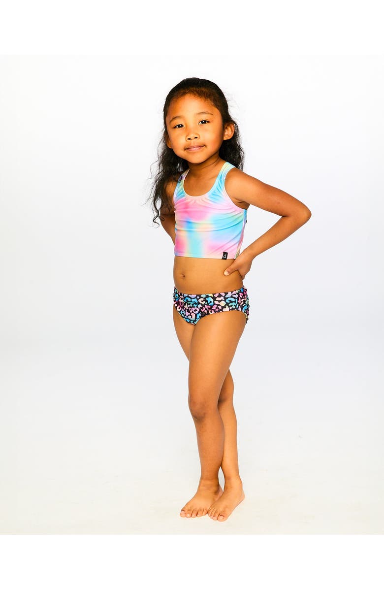 Deux par Deux Two-Piece Crossed Straps Sporty Crop Top Swimsuit, Alternate, color, Multicolor