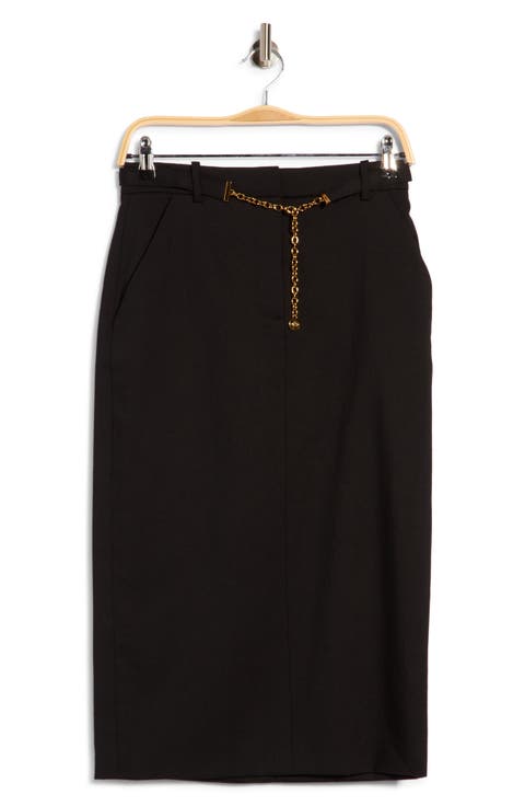 Hoffman Belted Wool Blend Midi Skirt