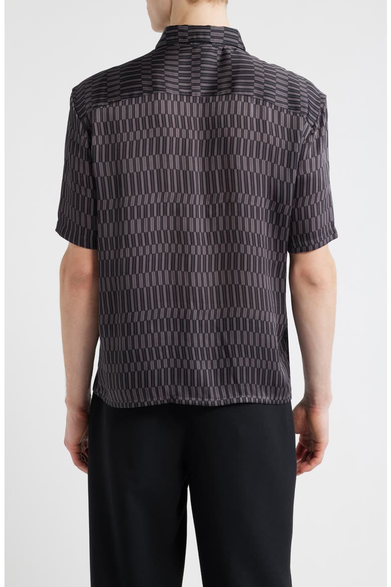 Oversize Geo Print Short Sleeve Button-Up Shirt, Alternate, color, BLACK ECCENTRIC LINES