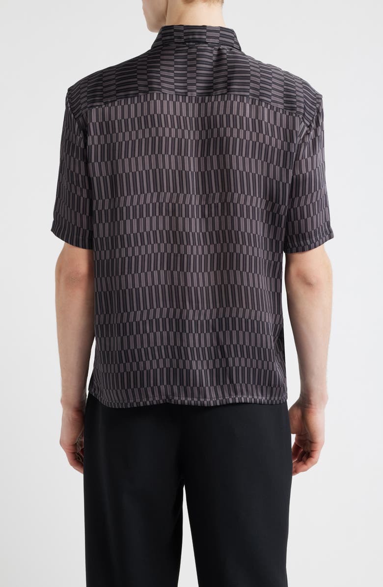 Open Edit Oversize Geo Print Short Sleeve Silk Button-Up Shirt, Alternate, color, Black Eccentric Lines