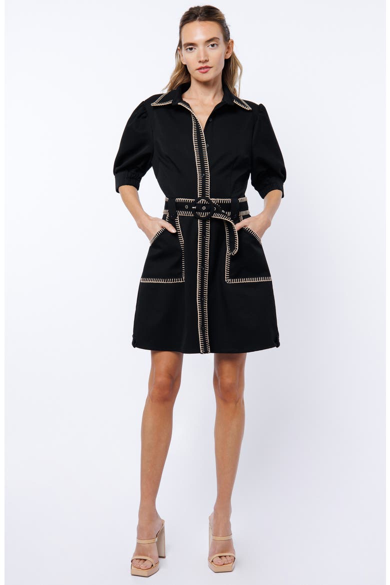 Whipstitch Short Sleeve Shirtdress, Alternate, color, BLACK