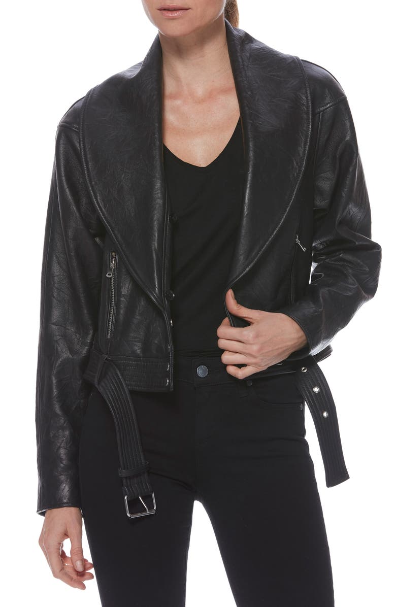 PAIGE Rizza Lambskin Leather Moto Jacket with Removable Faux Fur Collar, Alternate, color, 