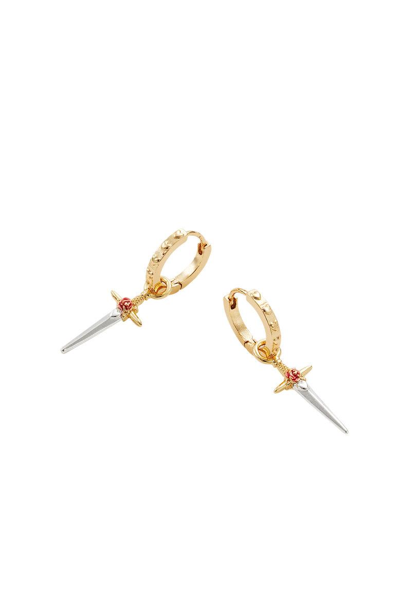 Rose & Dagger Huggie Earrings, Alternate, color, Gold
