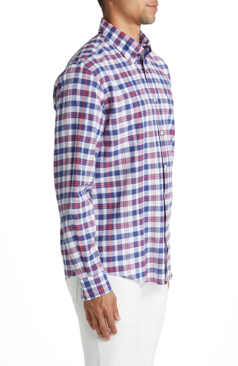 Brooks Brothers Plaid Madras Button-Down Shirt, Alternate, color, White/ Navy/ Red