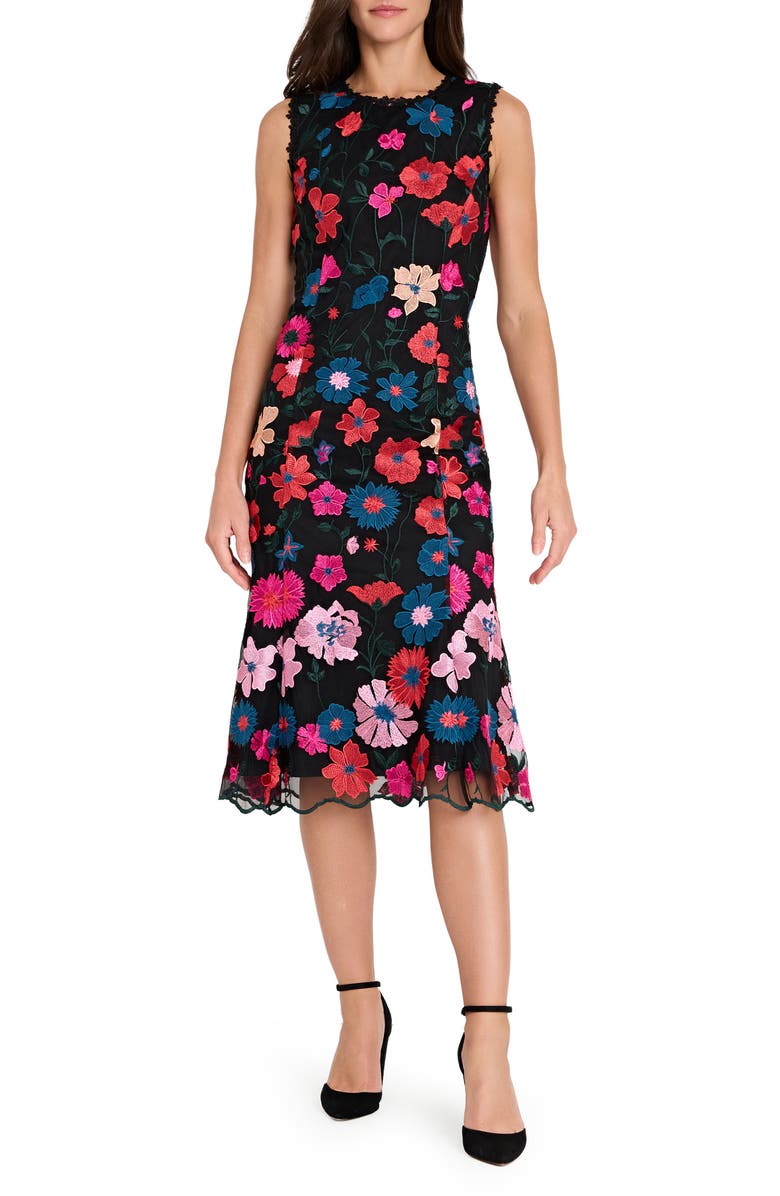 Tahari ASL Floral Embroidered Midi Dress, Main, color, 