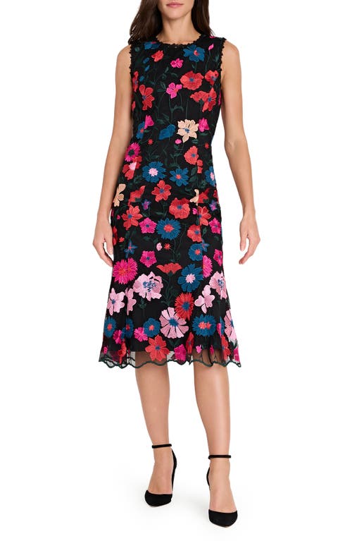Tahari Asl Floral Embroidered Midi Dress In Multi