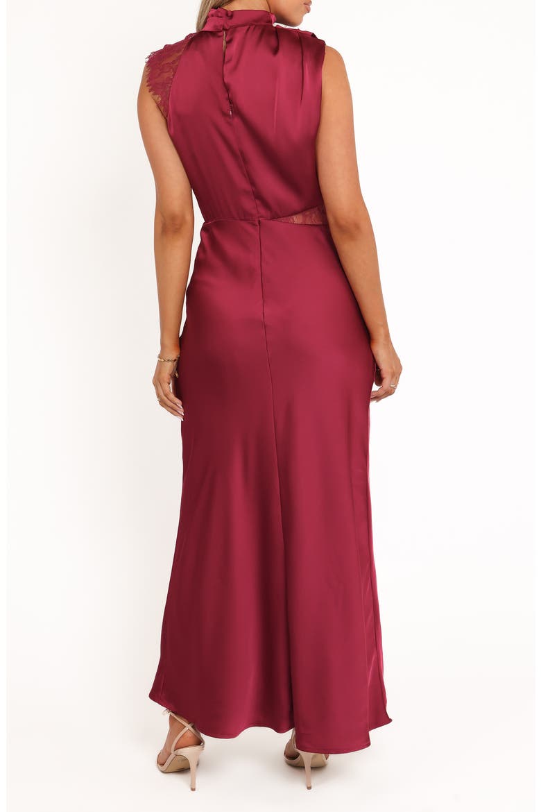 Anabelle Mock Neck Satin Maxi Dress, Alternate, color, BERRY