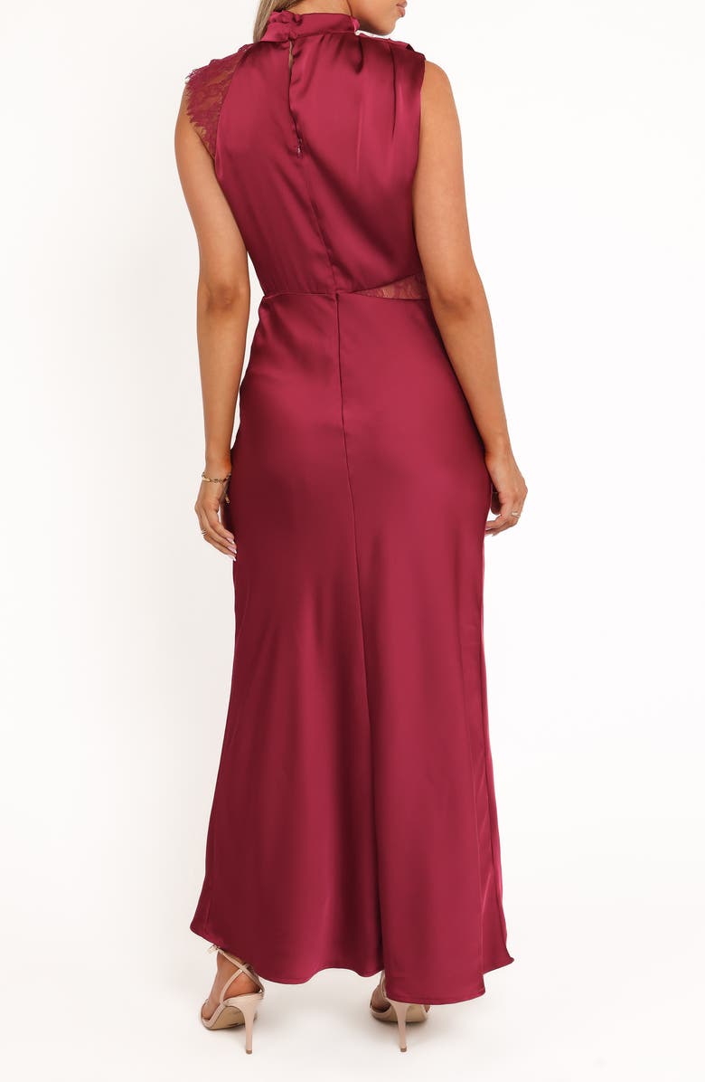 Petal & Pup Anabelle Mock Neck Satin Maxi Dress, Alternate, color, Berry