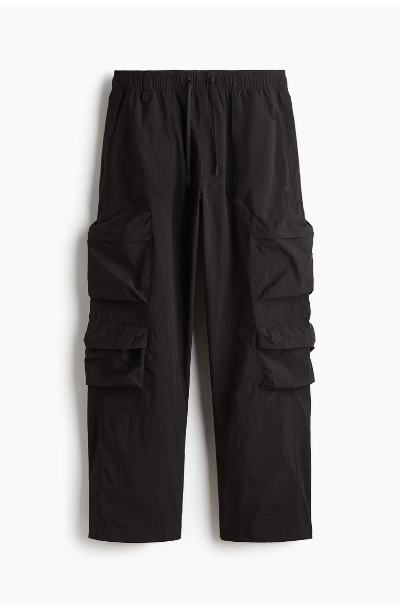 H&M Loose Fit Water-repellent Cargo Trousers, Main, color, Black
