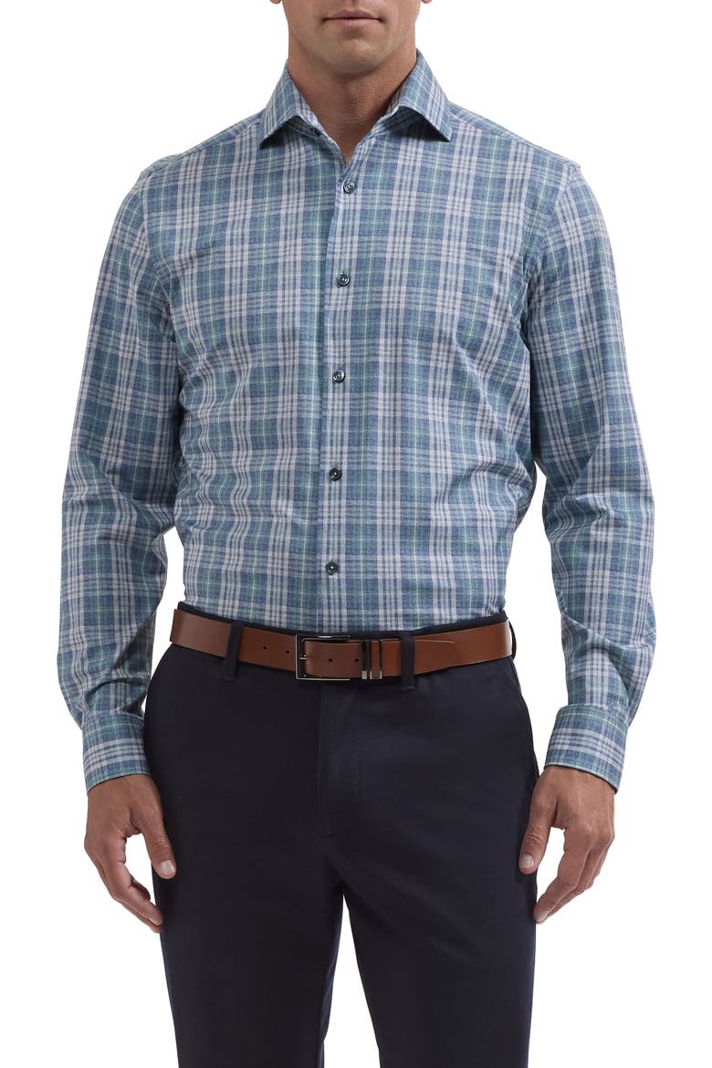 Devon OoohCotton® Plaid Button-Up Shirt, Main, color, TEAL