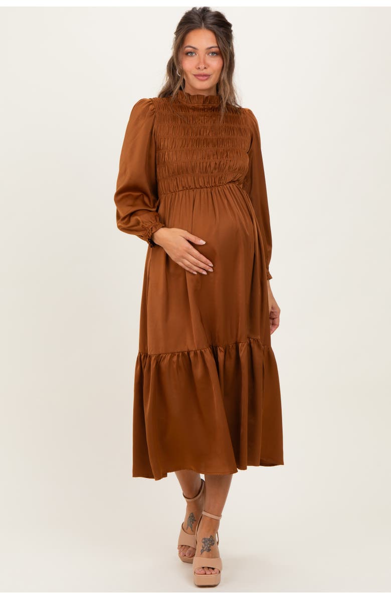 PinkBlush Mock Neck Satin Smocked Chest Dress, Main, color, 