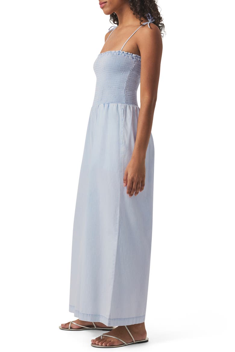Smock Bodice Wide Leg Cotton Blend Jumpsuit, Alternate, color, WASHED INDIGO