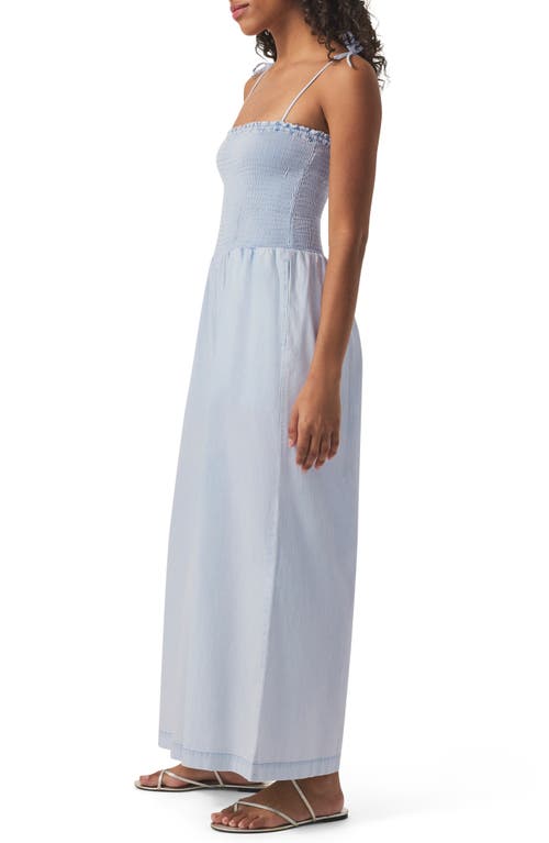 Splendid Smock Bodice Wide Leg Cotton Blend Jumpsuit In Washed Indigo