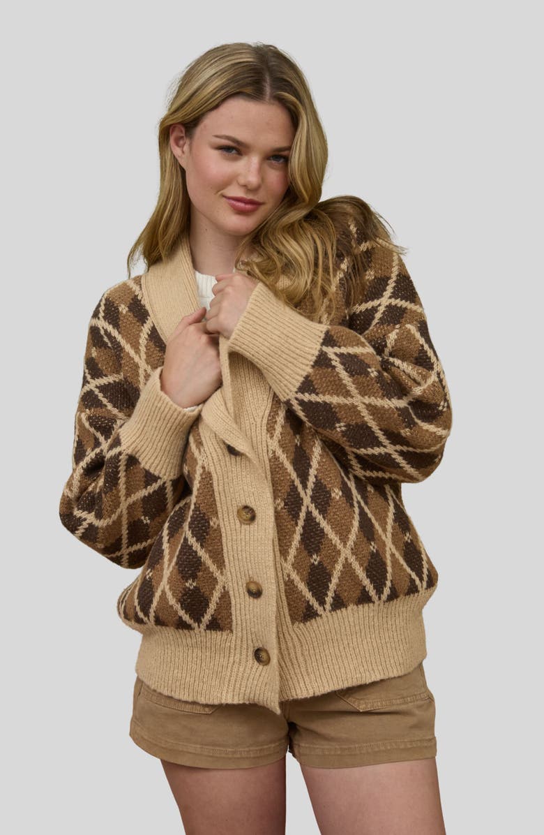 Blu Pepper Argyle Cotton Button Front Cardigan, Alternate, color, Brown Multi