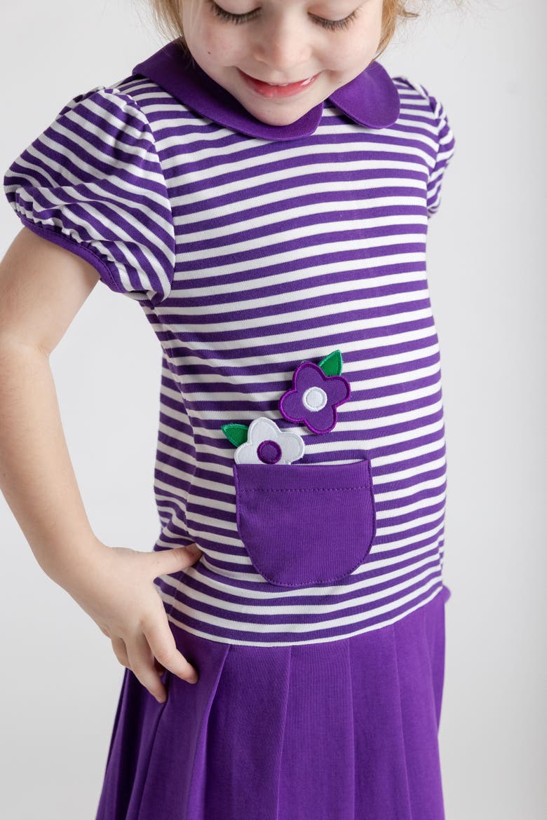 Stripe Knit Pleated Dress With Flowers, Alternate, color, Purple