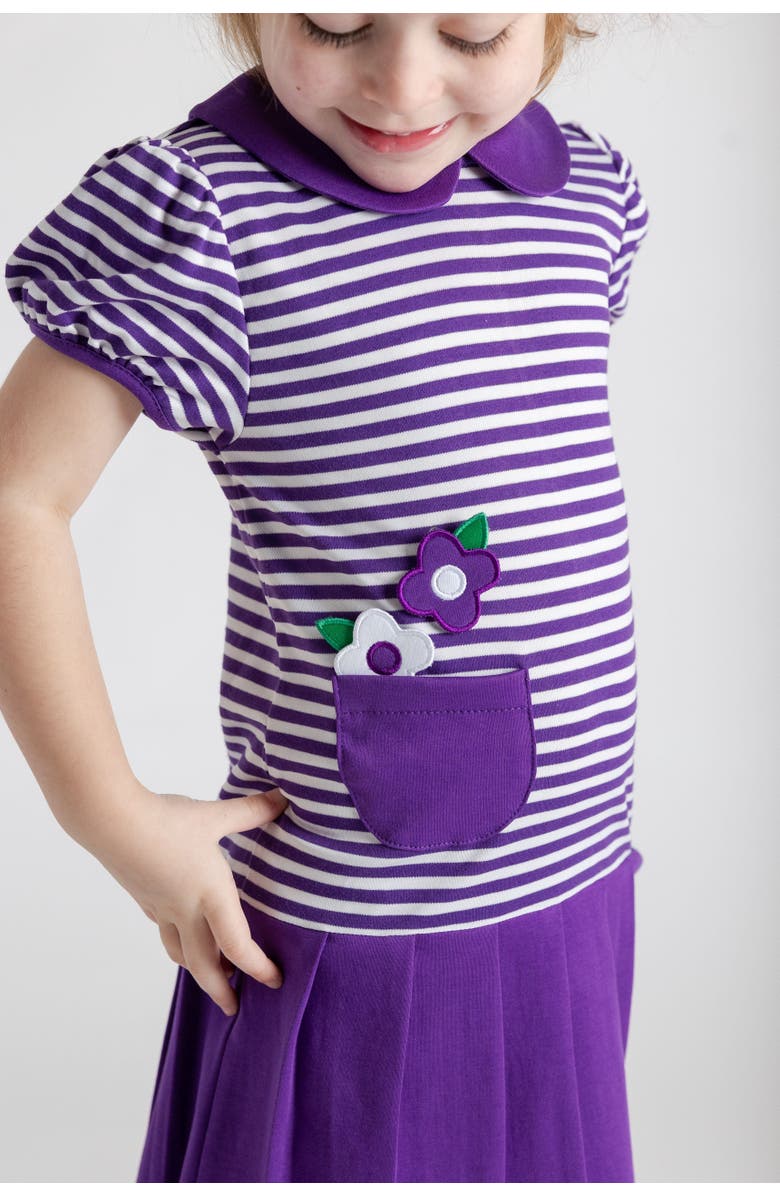 Florence Eiseman Stripe Knit Pleated Dress With Flowers, Alternate, color, Purple