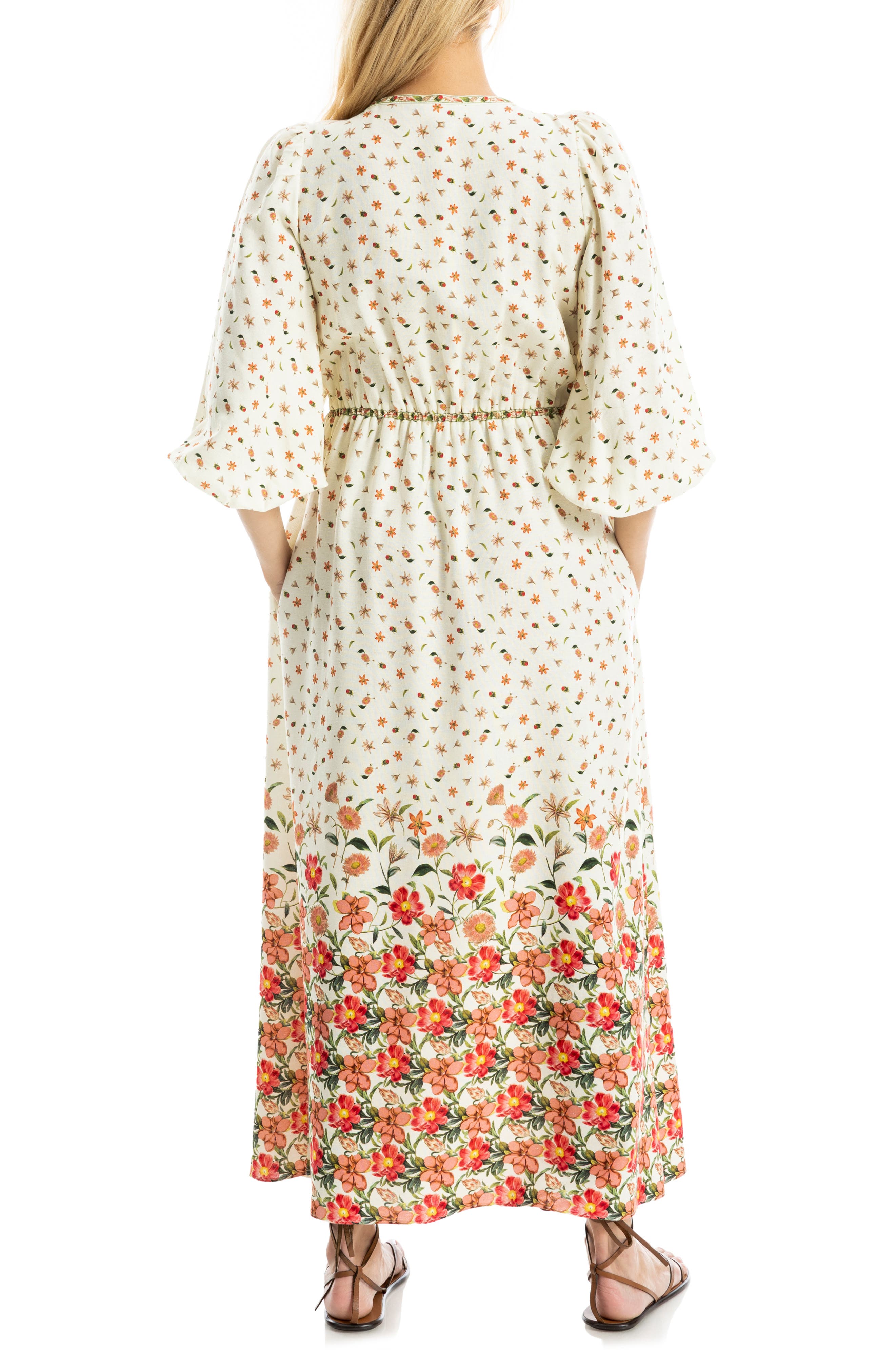 Puff Sleeve Plunge Neck Midi Dress - image 4