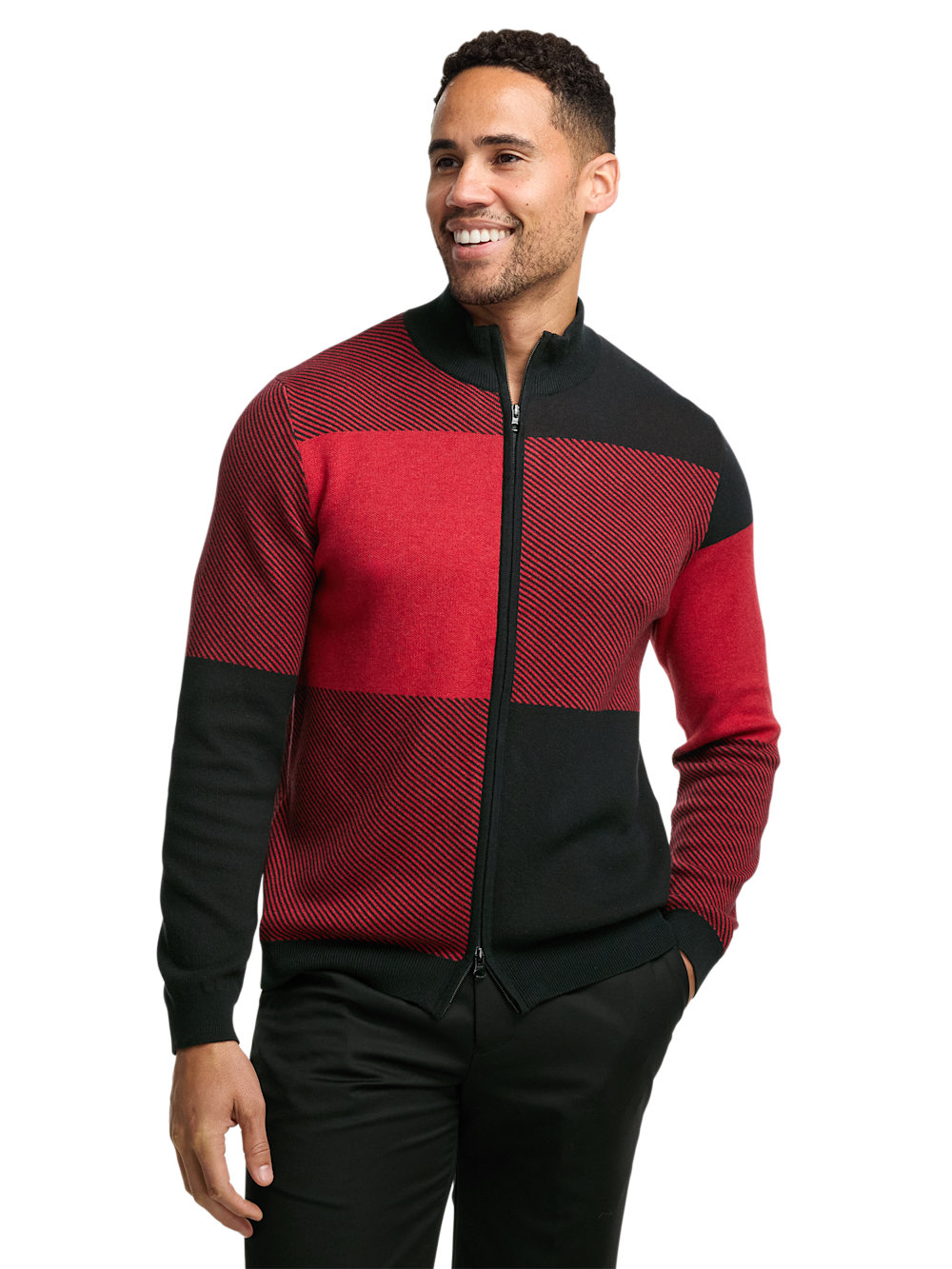 Cotton Full Zip Mock Neck Sweater - image 2