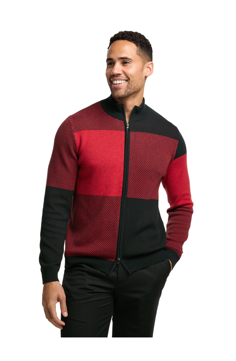 Paul Fredrick Cotton Full Zip Mock Neck Sweater, Alternate, color, Red/Black