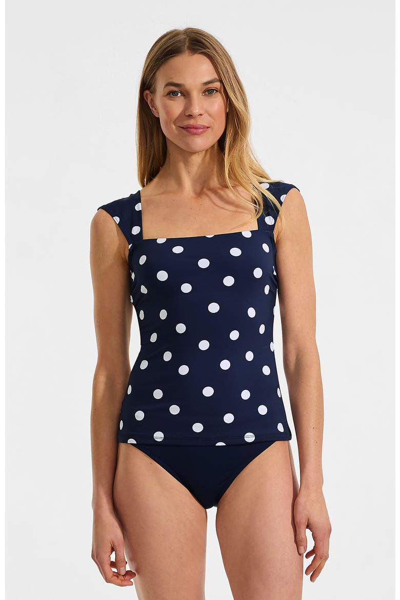 D-Cup Square Neck Underwire Tankini Top, Main, color, Deep Sea Navy Polka Dot