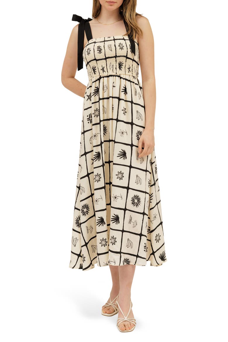 Shoulder Tie Midi Dress, Main, color, IVORY