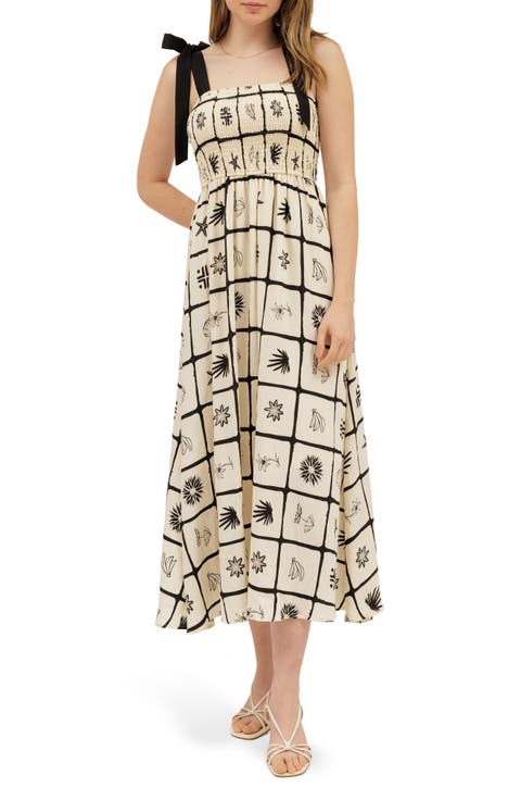 Shoulder Tie Midi Dress