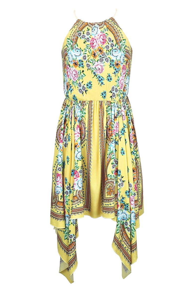 Kids' Floral Print Handkerchief Dress, Main, color, YELLOW