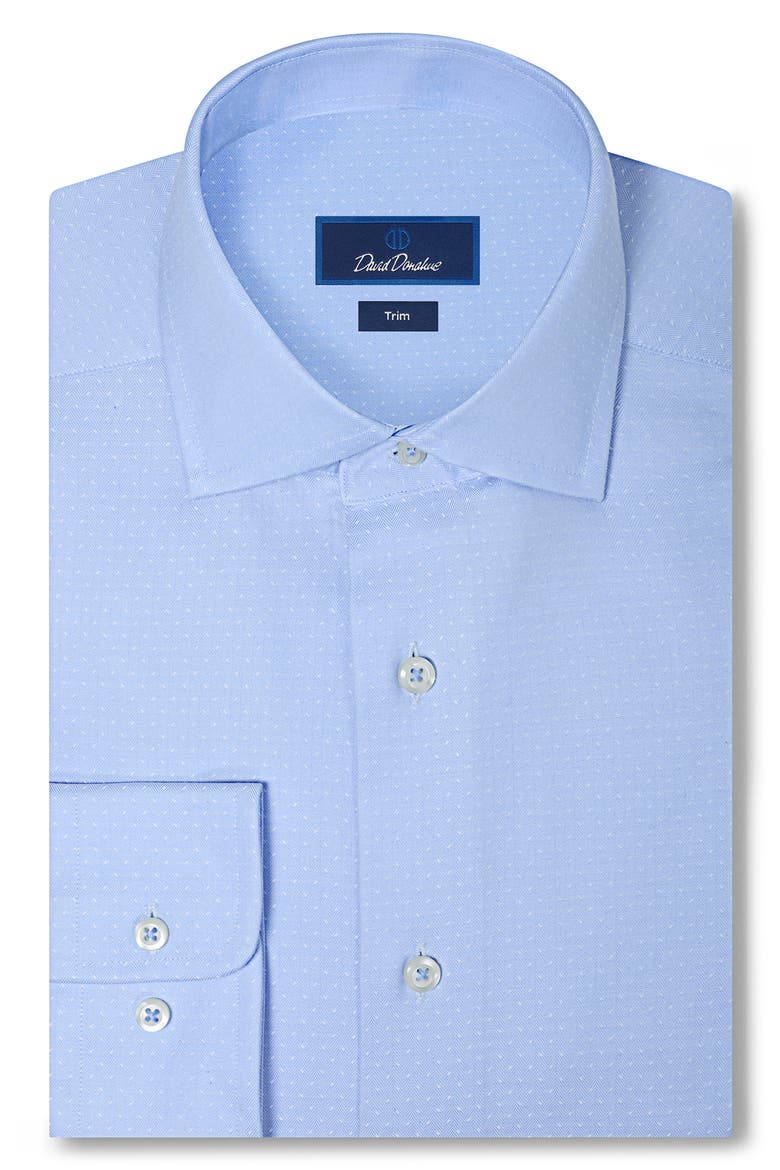 Trim Fit Light Blue Microdobby Cotton Herringbone Dress Shirt, Main, color, SKY