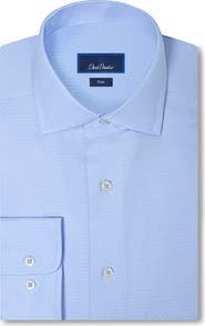 David Donahue Trim Fit Light Blue Microdobby Cotton Herringbone Dress Shirt