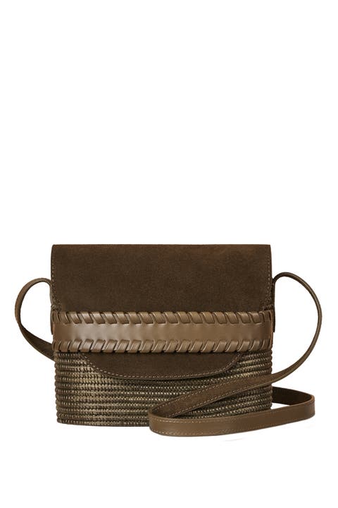 Leather Flap Crossbody Basket Bag