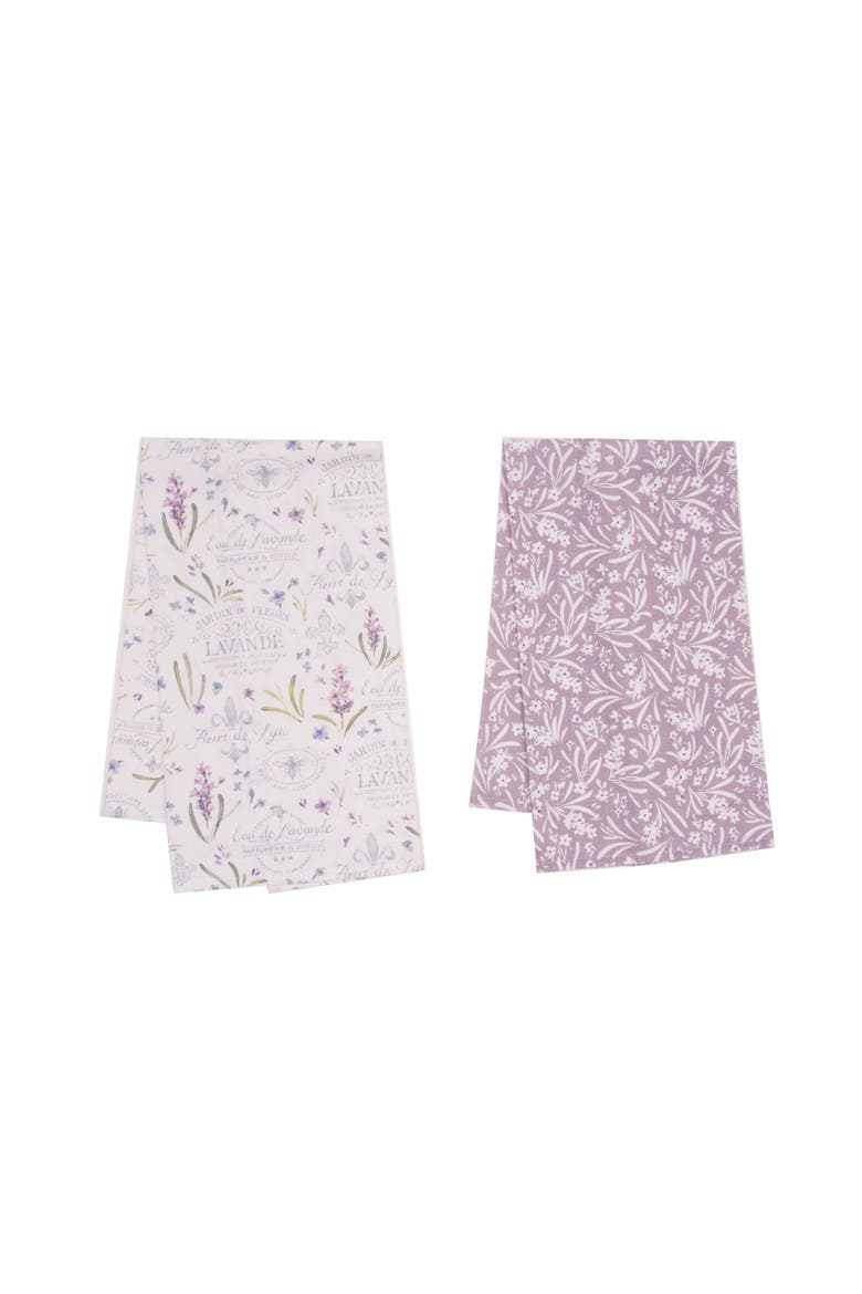 Lavender Provence Eau de Lavande Botanical Kitchen and Bathroom Graphic Print Hand Towels Set of 2, Main, color, Purple