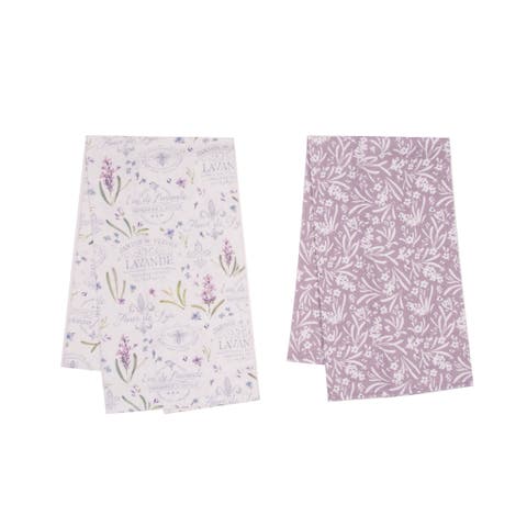 Lavender Provence Eau de Lavande Botanical Kitchen and Bathroom Graphic Print Hand Towels Set of 2