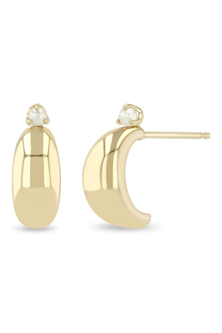 14K Gold Thin Pearl Hoop Earrings, Main, color, 14K YELLOW GOLD / WHITE PEARL