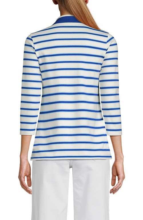 Lands' End 3/4 Sleeve Supima Cotton Polo Shirt In Blue