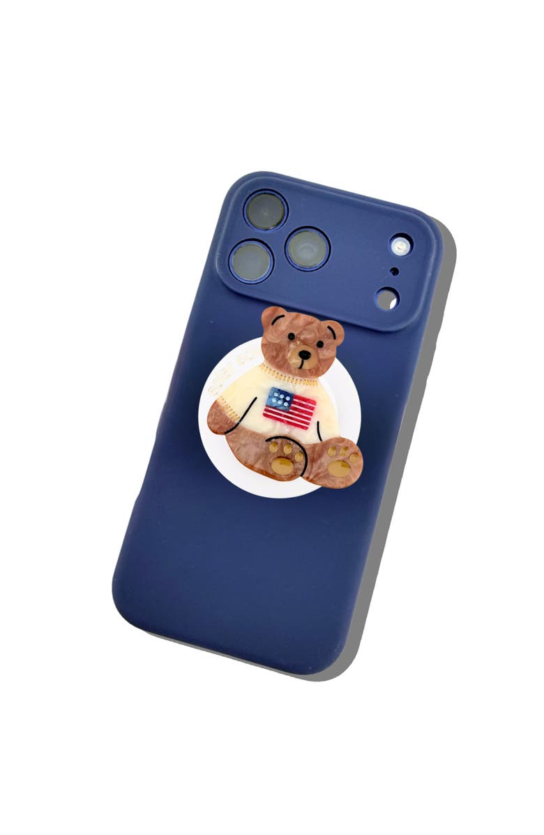 Solar Eclipse Hand Painted American Teddy Bear Phone Grip, Alternate, color, Brown