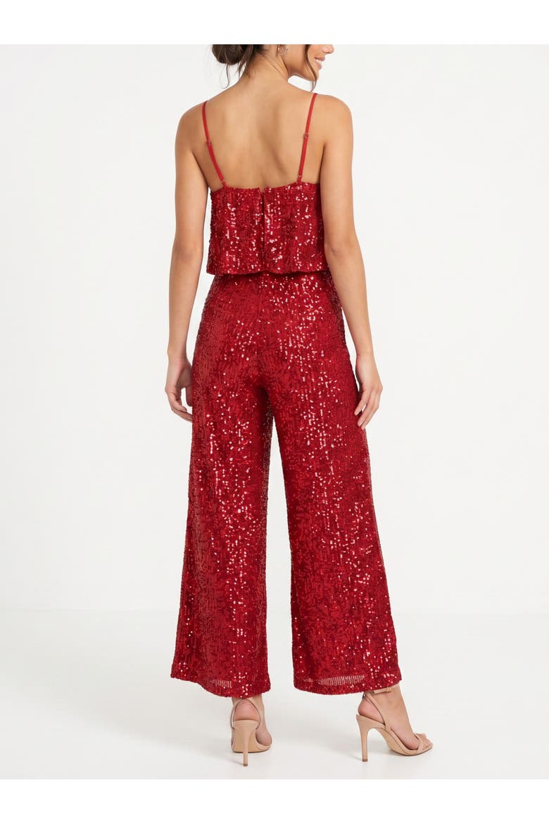 Sequin Tara Ruffle Jumpsuit, Alternate, color, Haute Red