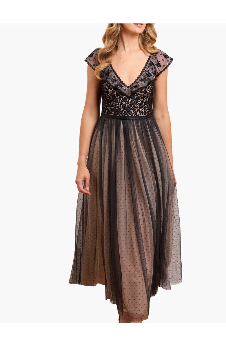 Needle & Thread Adeline Bodice Ankle Gown, Main, color, Graphite/Beige