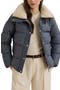 Chambray Puffer Jacket with Faux Shearling Collar