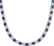 Bliss Diamond 30Ct Blue Sapphire & Diamond Tennis Necklace 14k Gold 16.5" Lab Grown