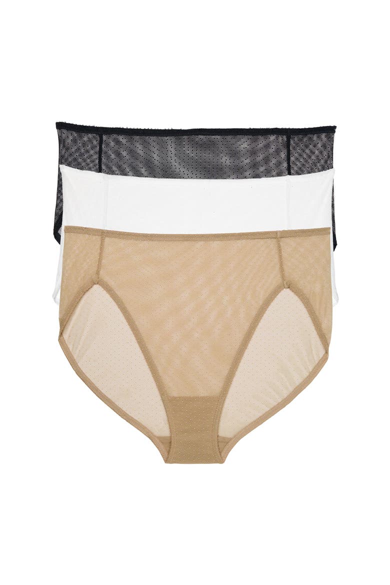 Jolie Sheer Lace French Cut Brief 3-Pack, Main, color, Black/White/Nylon