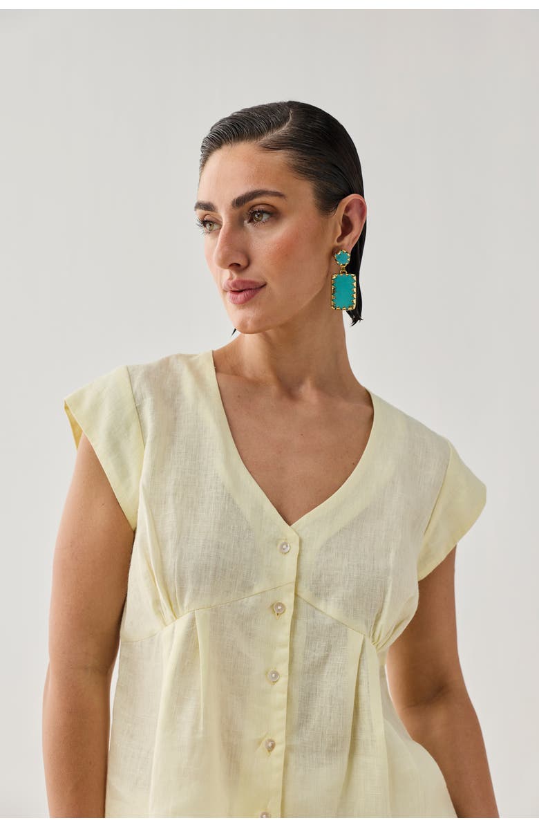 Reistor Embroidered Deep V-Neck Linen Top, Alternate, color, Butter Lemon