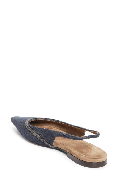 Brunello Cucinelli Monili Pointed Toe Slingback Flat In Blue
