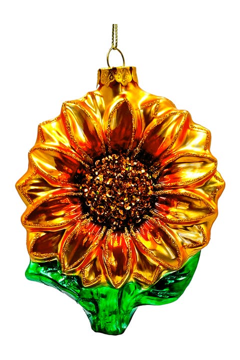 Glossy Sunflower Glass Christmas Ornament