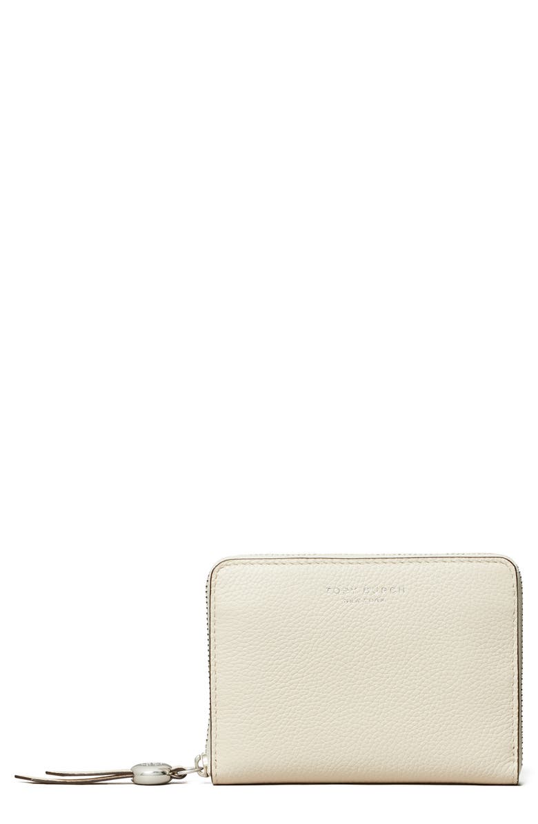 Tory Burch Romy Medium Leather Zip Wallet, Main, color, Light Cream