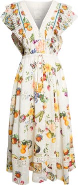 Camilla Magic of the Mercado Print Flutter Sleeve Cotton & Silk Dress