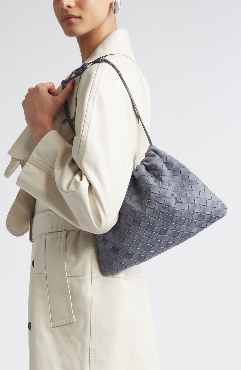 Bottega Veneta Large Dustbag Intrecciato Suede Shoulder Bag, Alternate, color, 4545 Cloudy Ind-Mb