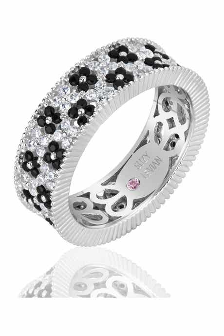 SUZY LEVIAN Sterling Silver Black & White CZ Eternity Band