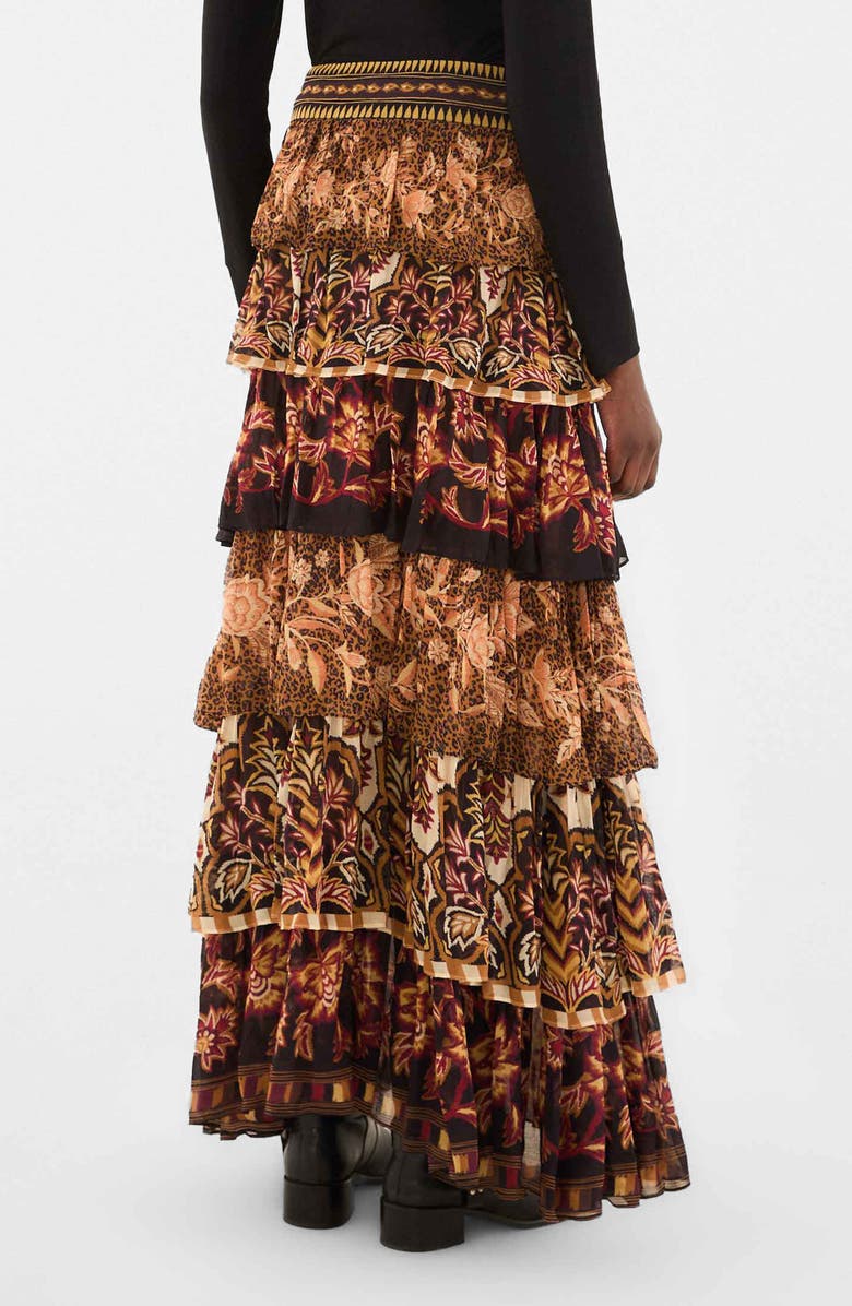 FARM Rio Mixed Scarf Print Tiered Ruffle Maxi Skirt, Alternate, color, Mixed Scarves